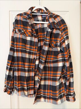 Patagonia Orange, Black & Gray Plaid Flannel Shirt